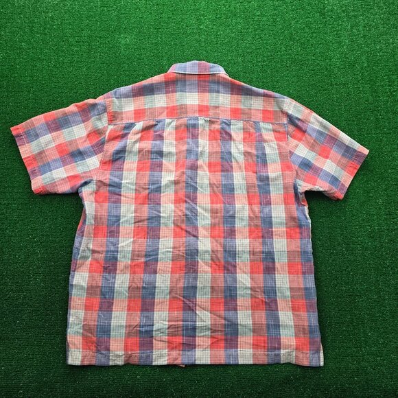 Tommy‎ Bahama Shirt Mens Large Red Blue Plaid 100% Silk Button Up Summer Casual - Picture 10 of 10